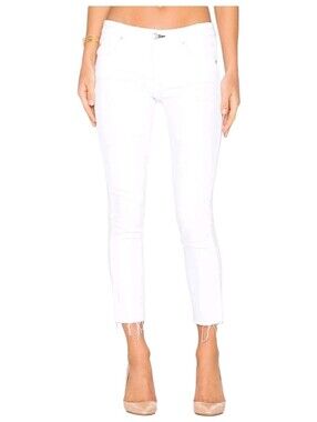 AMO Stix Crop Jeans in Sea Salt White Wash Raw Hem Size 26
